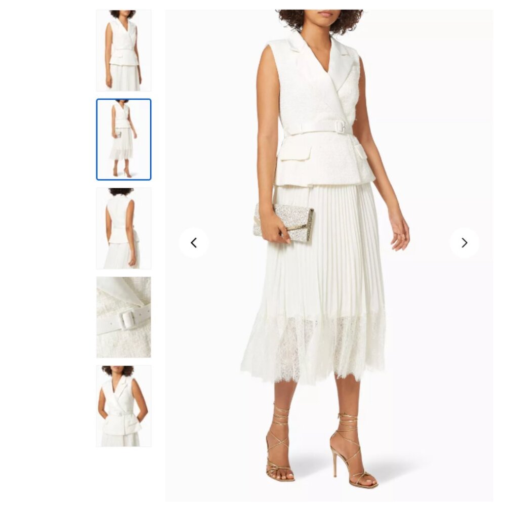 Self-Portrait Lace-Trimmed Bouclé & Chiffon Midi Dress – Size 2 - Picture 5 of 16